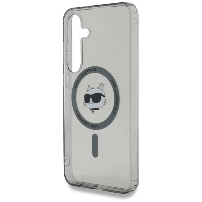 Karl Lagerfeld Button Choupette Head Printed Logo MagSafe – dėklas, skirtas Samsung Galaxy S25 (juoda)