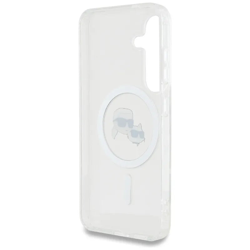 Karl Lagerfeld Button Karl & Choupette galvučių atspausdintas logotipas MagSafe – dėklas, skirtas „Samsung Galaxy S25“ (baltas)