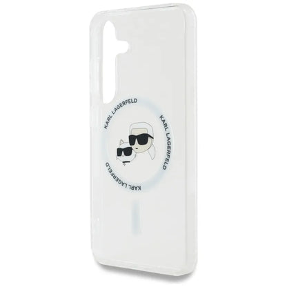 Karl Lagerfeld Button Karl & Choupette galvučių atspausdintas logotipas MagSafe – dėklas, skirtas „Samsung Galaxy S25“ (baltas)