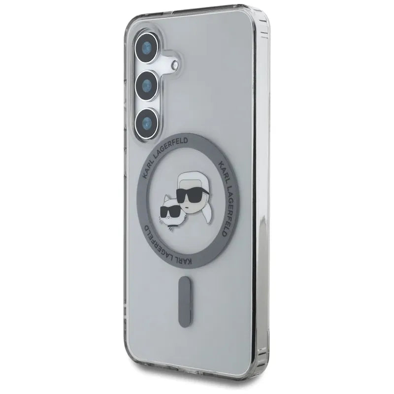 Karl Lagerfeld Button Karl & Choupette Heads Printed Logo MagSafe – Dėklas, skirtas „Samsung Galaxy S25“ (Juoda)