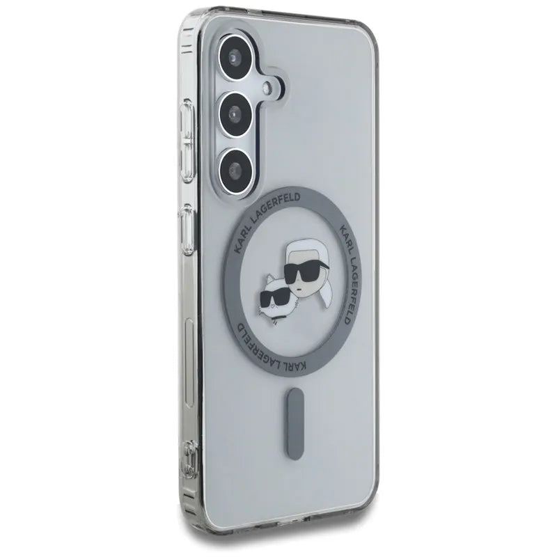 Karl Lagerfeld Button Karl & Choupette Heads Printed Logo MagSafe – Dėklas, skirtas „Samsung Galaxy S25“ (Juoda)