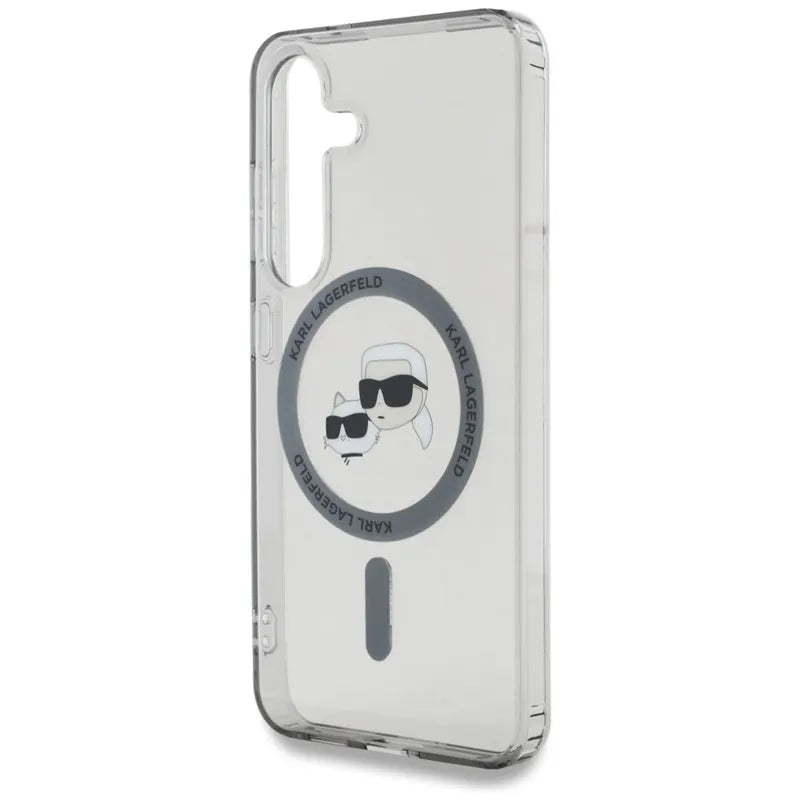 Karl Lagerfeld Button Karl & Choupette Heads Printed Logo MagSafe – Dėklas, skirtas „Samsung Galaxy S25“ (Juoda)