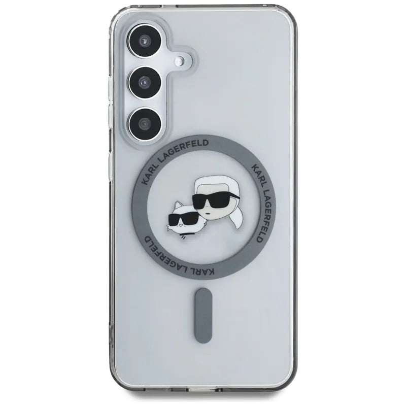 Karl Lagerfeld Button Karl & Choupette Heads Printed Logo MagSafe – Dėklas, skirtas „Samsung Galaxy S25“ (Juoda)