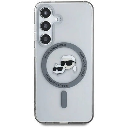 Karl Lagerfeld Button Karl & Choupette Heads Printed Logo MagSafe – Dėklas, skirtas „Samsung Galaxy S25“ (Juoda)