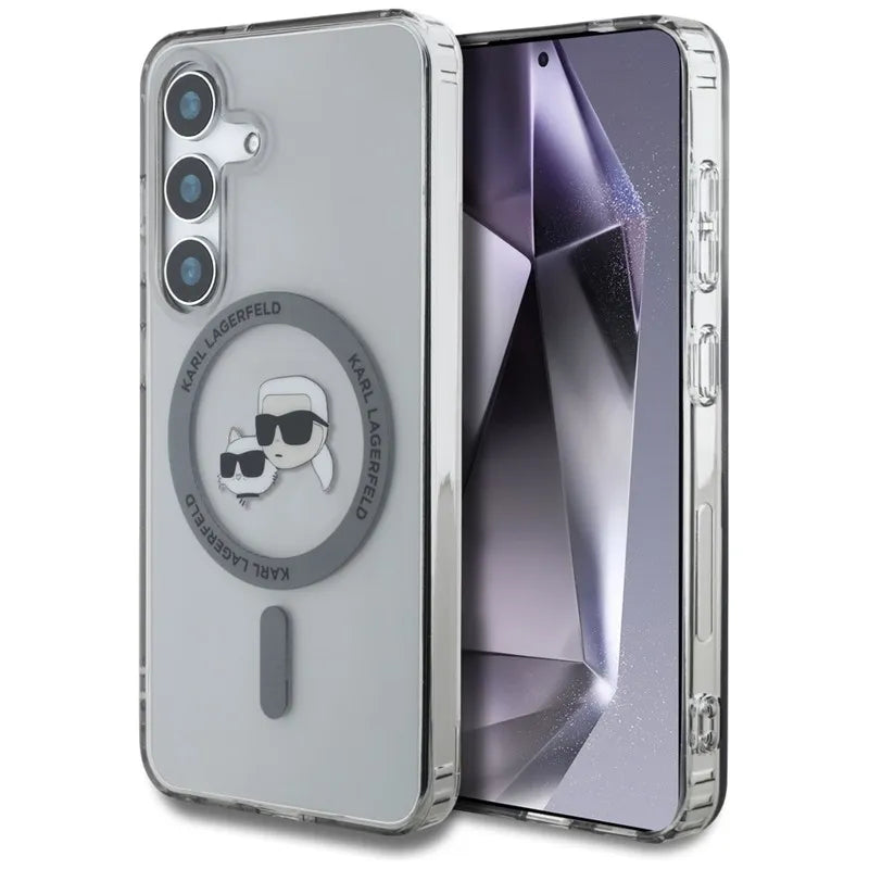 Karl Lagerfeld Button Karl & Choupette Heads Printed Logo MagSafe – Dėklas, skirtas „Samsung Galaxy S25“ (Juoda)