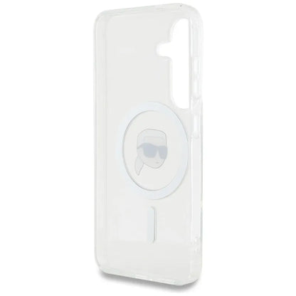 Karl Lagerfeld Button Karl Head Printed Logo MagSafe - Dėklas, skirtas Samsung Galaxy S25 (baltas)