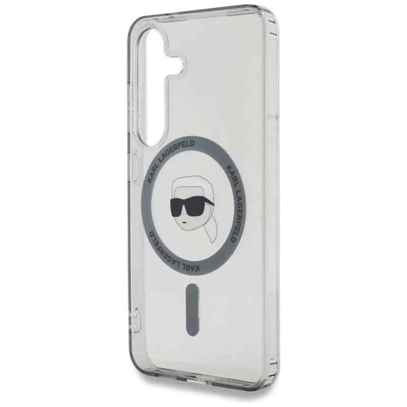 Karl Lagerfeld Button Karl Head Printed Logo MagSafe - dėklas, skirtas Samsung Galaxy S25 (juoda)