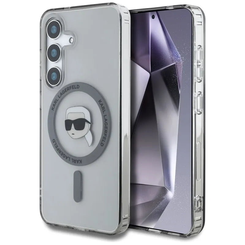 Karl Lagerfeld Button Karl Head Printed Logo MagSafe - dėklas, skirtas Samsung Galaxy S25 (juoda)