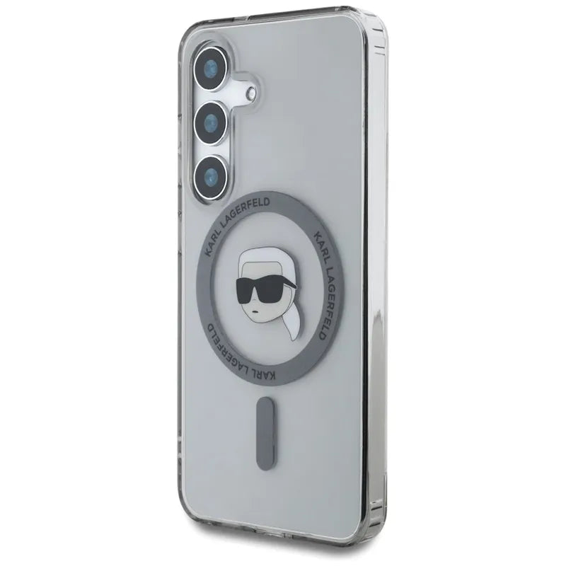 Karl Lagerfeld Button Karl Head Printed Logo MagSafe - dėklas, skirtas Samsung Galaxy S25 (juoda)