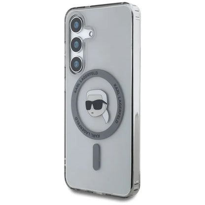 Karl Lagerfeld Button Karl Head Printed Logo MagSafe - dėklas, skirtas Samsung Galaxy S25 (juoda)