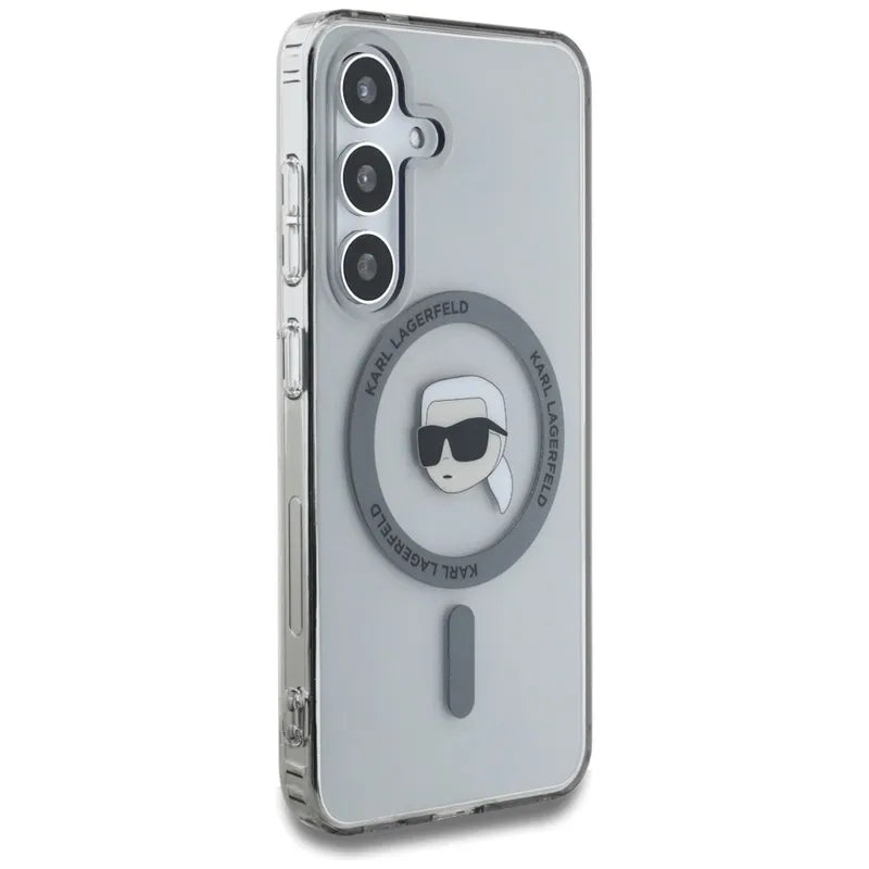 Karl Lagerfeld Button Karl Head Printed Logo MagSafe - dėklas, skirtas Samsung Galaxy S25 (juoda)