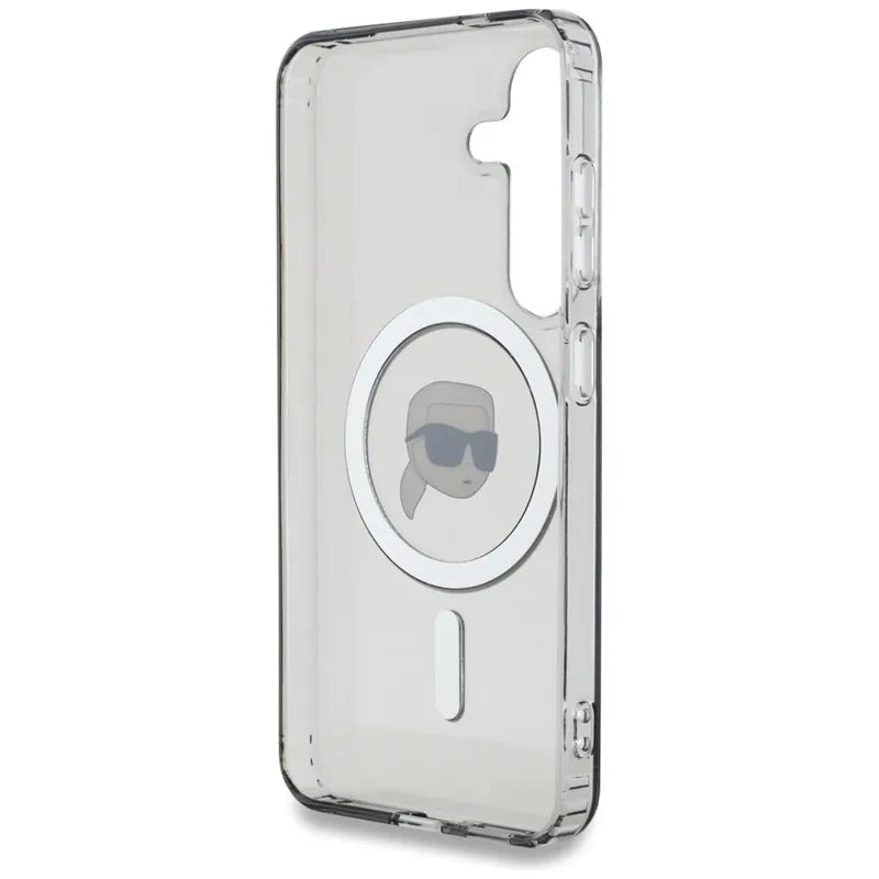 Karl Lagerfeld Button Karl Head Printed Logo MagSafe - dėklas, skirtas Samsung Galaxy S25 (juoda)