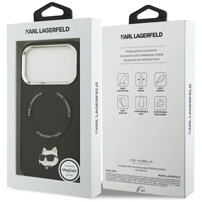 Karl Lagerfeld Choupette Pin MagSafe - Dėklas iPhone 17 Pro Max (juodas)