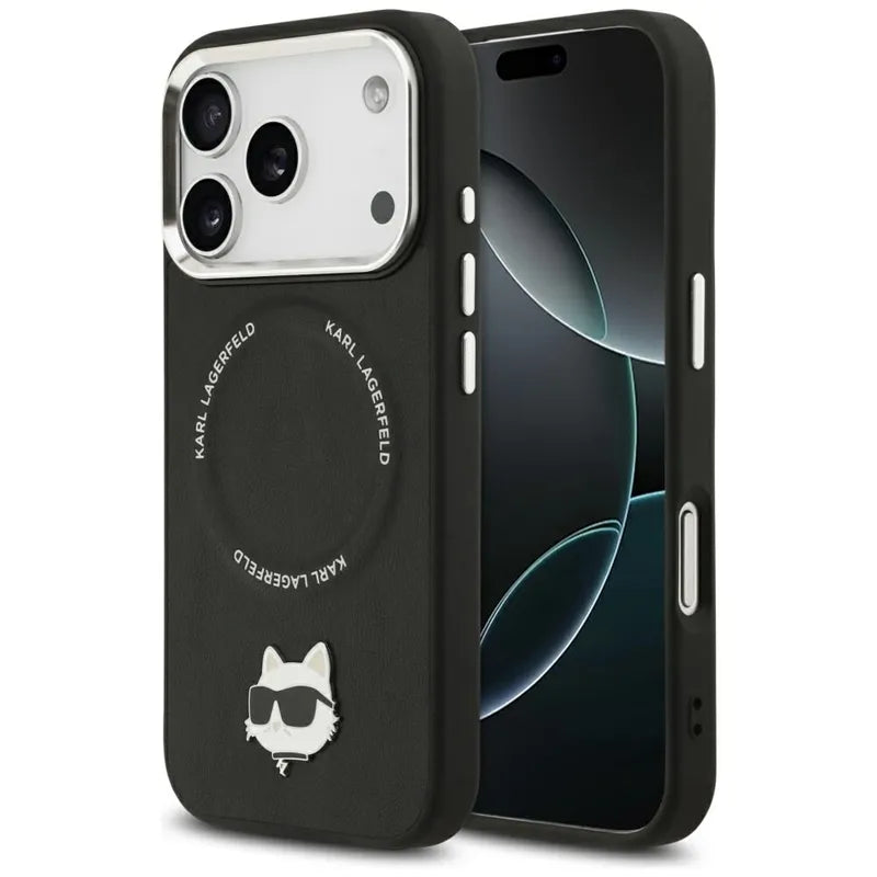 Karl Lagerfeld Choupette Pin MagSafe - Dėklas iPhone 17 Pro Max (juodas)