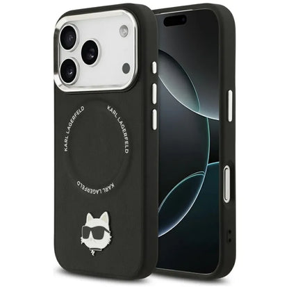 Karl Lagerfeld Choupette Pin MagSafe - Dėklas iPhone 17 Pro Max (juodas)