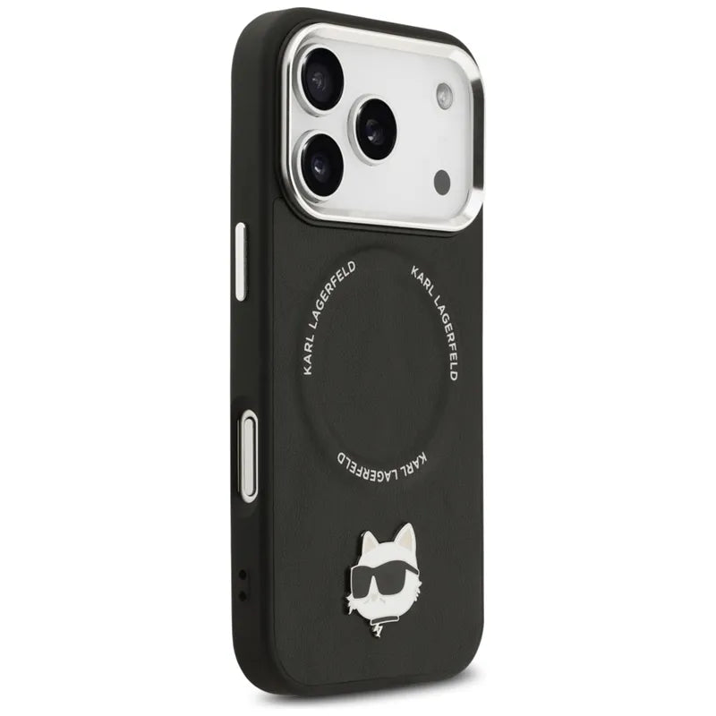 Karl Lagerfeld Choupette Pin MagSafe - Dėklas iPhone 17 Pro Max (juodas)