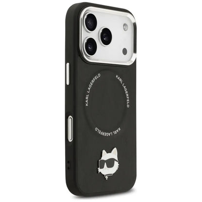 Karl Lagerfeld Choupette Pin MagSafe - Dėklas iPhone 17 Pro Max (juodas)