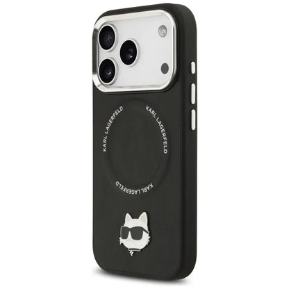 Karl Lagerfeld Choupette Pin MagSafe - Dėklas iPhone 17 Pro Max (juodas)