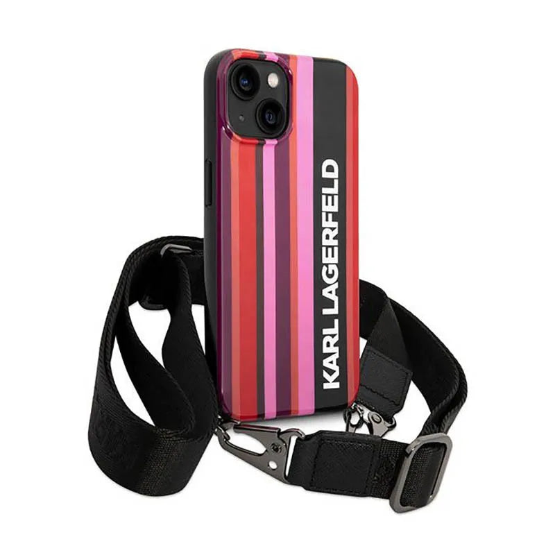 Karl Lagerfeld Color Stripes dirželis – dėklas, skirtas iPhone 14 (rožinis)