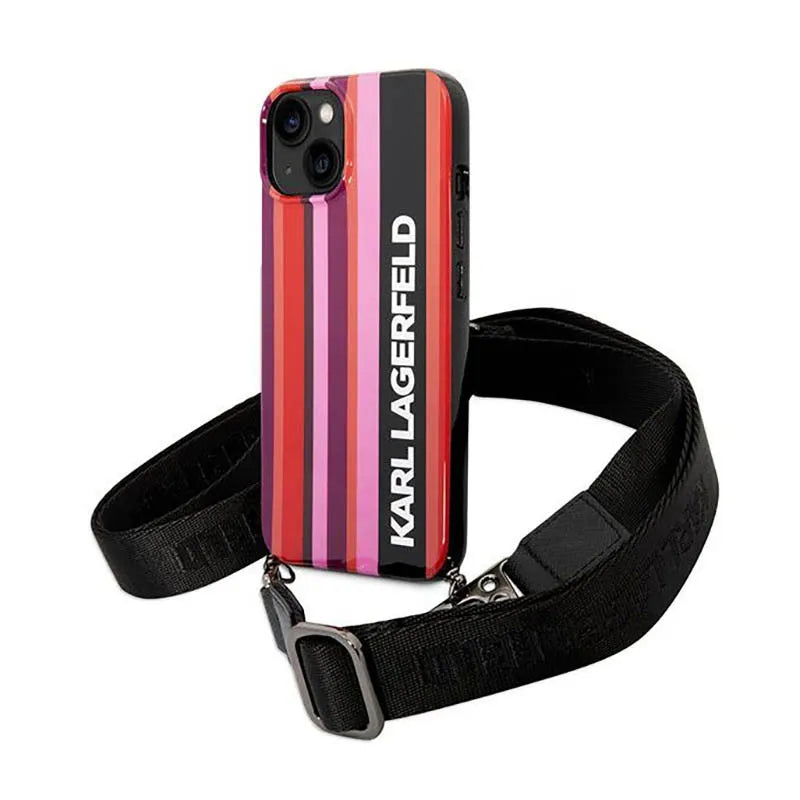 Karl Lagerfeld Color Stripes dirželis – dėklas, skirtas iPhone 14 (rožinis)