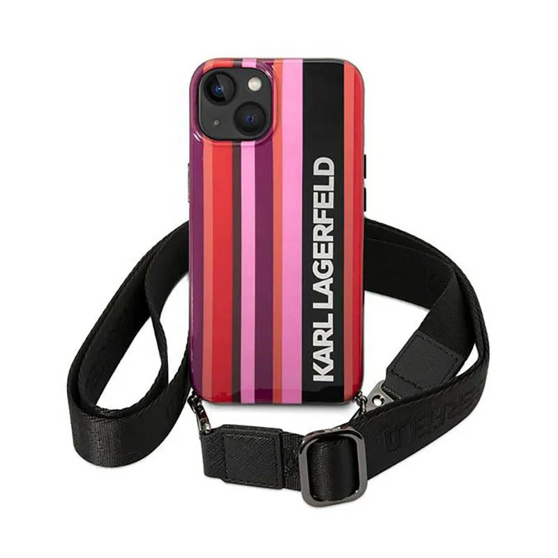 Karl Lagerfeld Color Stripes dirželis – dėklas, skirtas iPhone 14 (rožinis)