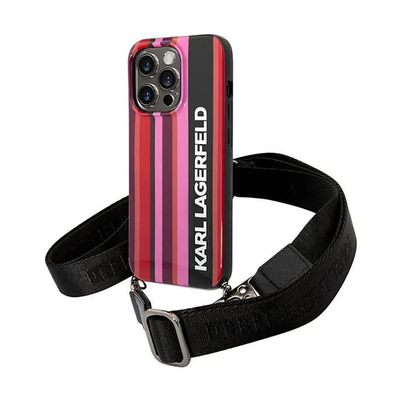 Karl Lagerfeld Color Stripes Strap – Dėklas iPhone 14 Pro (rožinis)