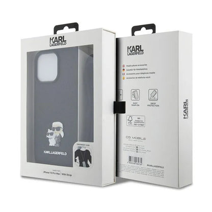 Karl Lagerfeld Crossbody Saffiano Metal Pin Karl & Choupette – dėklas, skirtas iPhone 14 Pro Max (juodas)