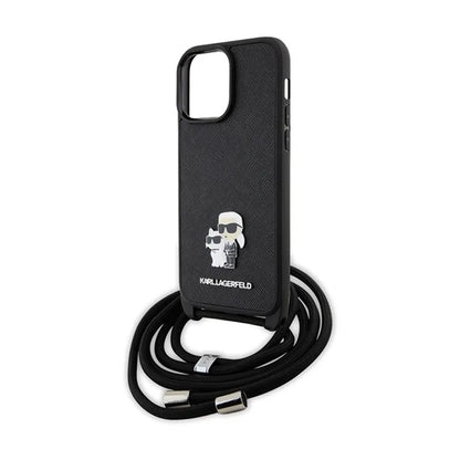 Karl Lagerfeld Crossbody Saffiano Metal Pin Karl & Choupette – dėklas, skirtas iPhone 14 Pro Max (juodas)