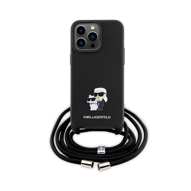 Karl Lagerfeld Crossbody Saffiano Metal Pin Karl & Choupette – dėklas, skirtas „iPhone 15 Pro Max“ (juodas)