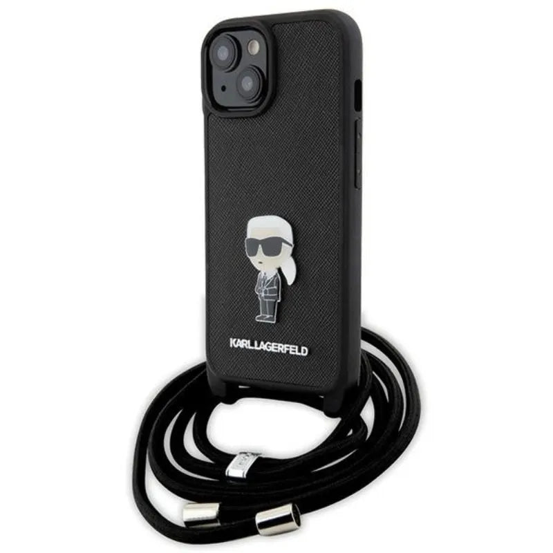 Karl Lagerfeld Crossbody Saffiano Monogram Ikonik Metal Pin - Dėklas iPhone 15 (Juodas)
