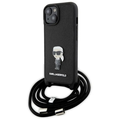 Karl Lagerfeld Crossbody Saffiano Monogram Ikonik Metal Pin - Dėklas iPhone 15 (Juodas)