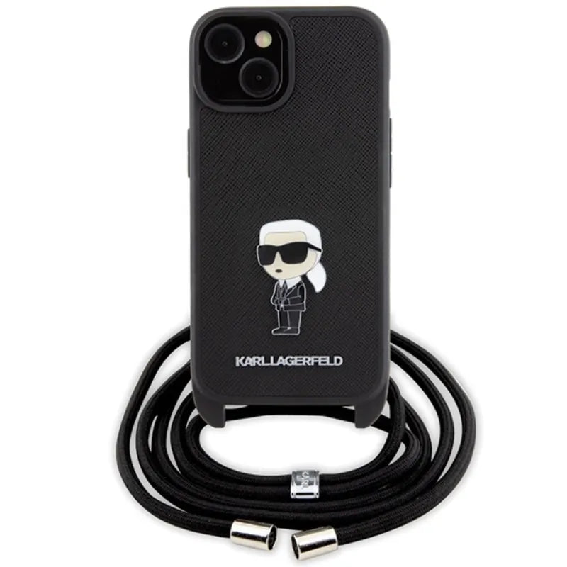 Karl Lagerfeld Crossbody Saffiano Monogram Ikonik Metal Pin - Dėklas iPhone 15 (Juodas)