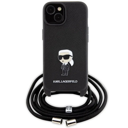 Karl Lagerfeld Crossbody Saffiano Monogram Ikonik Metal Pin - Dėklas iPhone 15 (Juodas)