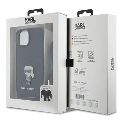 Karl Lagerfeld Crossbody Saffiano Monogram Ikonik Metal Pin - Dėklas iPhone 15 (Juodas)