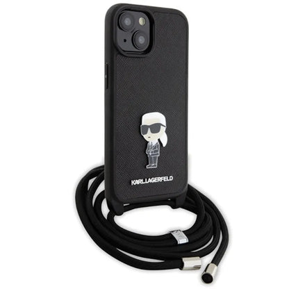 Karl Lagerfeld Crossbody Saffiano Monogram Ikonik Metal Pin - Dėklas iPhone 15 (Juodas)
