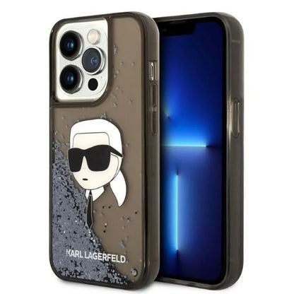 Karl Lagerfeld Dėklas iPhone 14 Pro Skysti Blizgučiai NFT Karlo Galva (Juoda)