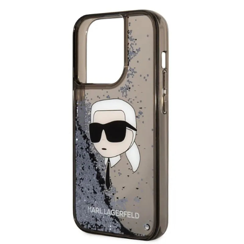 Karl Lagerfeld Dėklas iPhone 14 Pro Skysti Blizgučiai NFT Karlo Galva (Juoda)