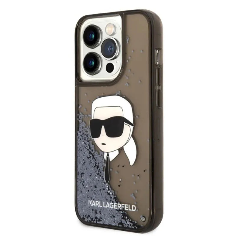 Karl Lagerfeld Dėklas iPhone 14 Pro Skysti Blizgučiai NFT Karlo Galva (Juoda)