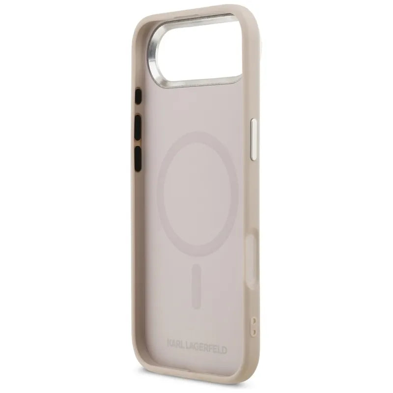 Karl Lagerfeld Dėklas iPhone Air su Karl & Choupette sagėmis, MagSafe (rožinis)