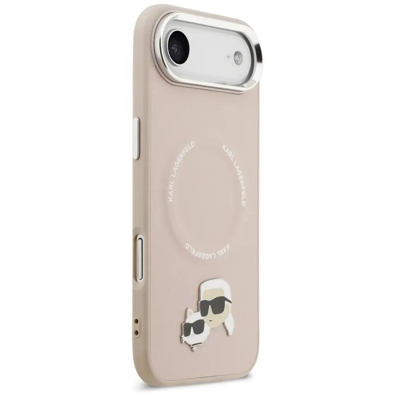 Karl Lagerfeld Dėklas iPhone Air su Karl & Choupette sagėmis, MagSafe (rožinis)