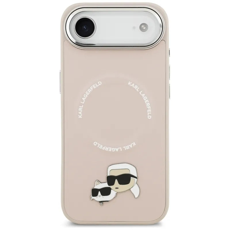 Karl Lagerfeld Dėklas iPhone Air su Karl & Choupette sagėmis, MagSafe (rožinis)