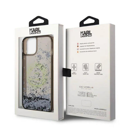 Karl Lagerfeld dėklas "Liquid Glitter Round RSG Logo" – dėklas skirtas iPhone 14 (Juodas)
