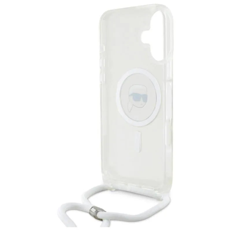 Karl Lagerfeld Dėklas per petį IML Karlio galvos MagSafe – skirtas iPhone 16 (skaidrus)