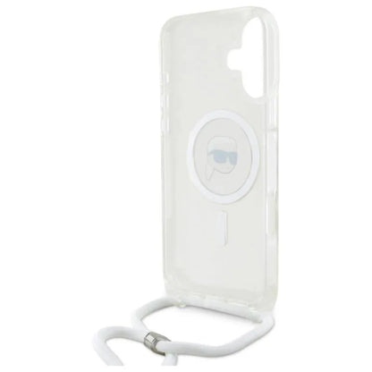 Karl Lagerfeld Dėklas per petį IML Karlio galvos MagSafe – skirtas iPhone 16 (skaidrus)