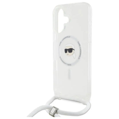 Karl Lagerfeld Dėklas per petį IML Karlio galvos MagSafe – skirtas iPhone 16 (skaidrus)