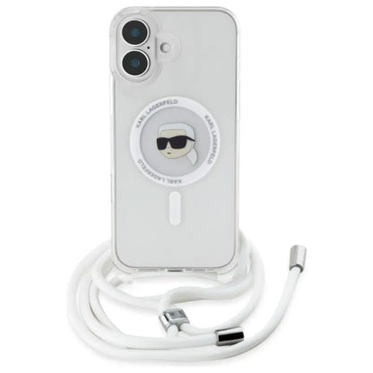 Karl Lagerfeld Dėklas per petį IML Karlio galvos MagSafe – skirtas iPhone 16 (skaidrus)