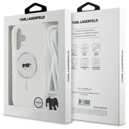 Karl Lagerfeld Dėklas per petį IML Karlio galvos MagSafe – skirtas iPhone 16 (skaidrus)