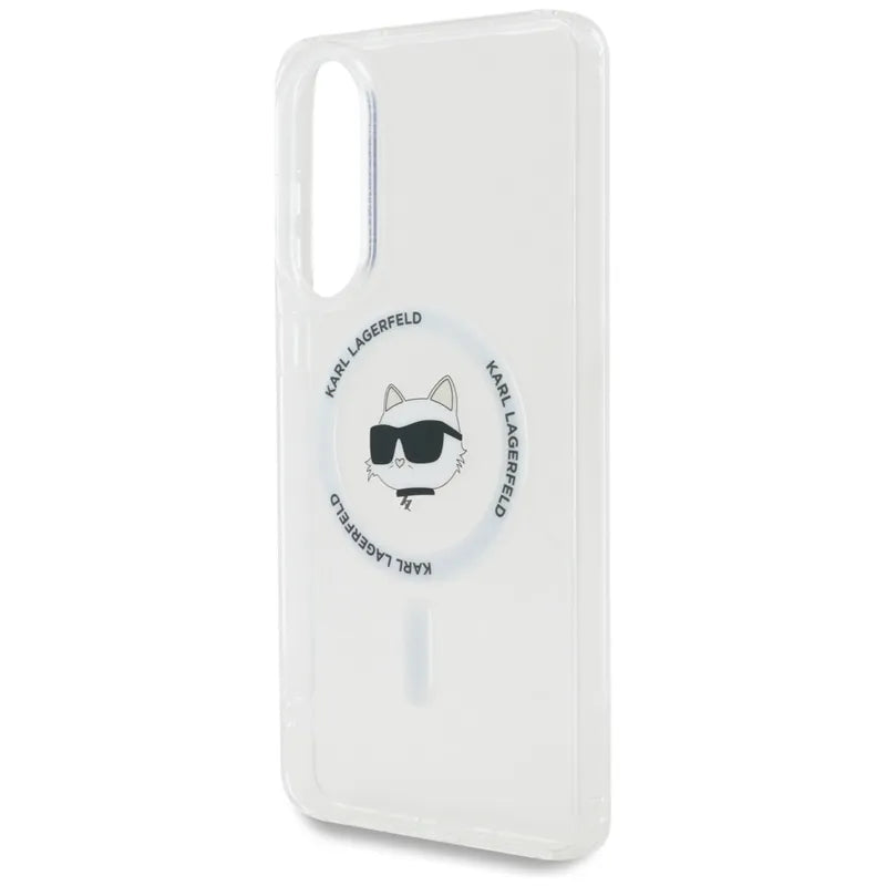 Karl Lagerfeld Dėklas Samsung Galaxy S25 Edge, su Choupette galvos ir logotipų atvaizdais, MagSafe, baltas