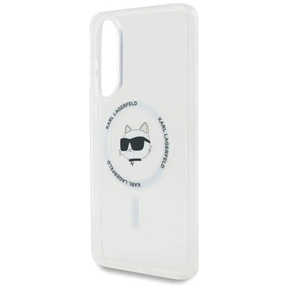 Karl Lagerfeld Dėklas Samsung Galaxy S25 Edge, su Choupette galvos ir logotipų atvaizdais, MagSafe, baltas