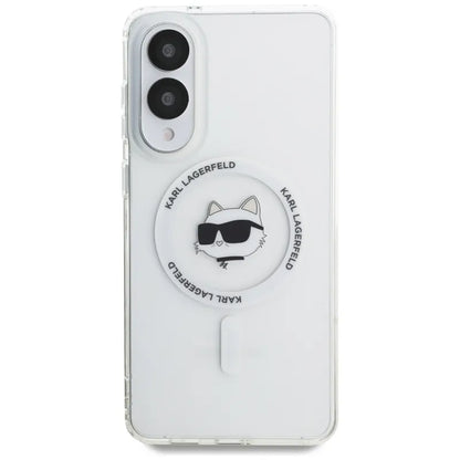 Karl Lagerfeld Dėklas Samsung Galaxy S25 Edge, su Choupette galvos ir logotipų atvaizdais, MagSafe, baltas